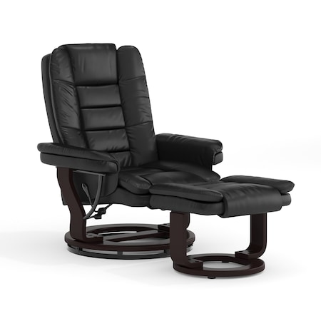 Flash Furniture Black LeatherSoft Recliner & Ottoman w/ Wood Base BT-7818-BK-GG